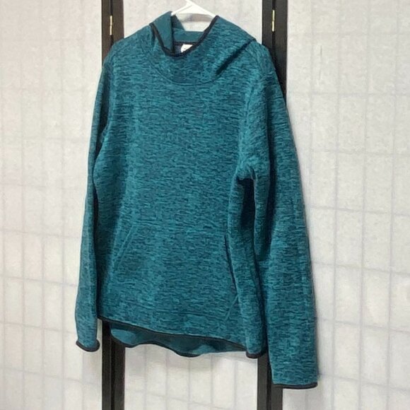 Danskin XL Black Turquoise Marled Long Sleeve Kangaroo Pocket Hoodie Pullover XL - Picture 4 of 11